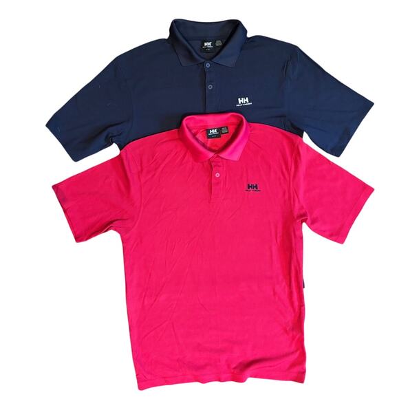 2 Men's Helly Hansen Short Sleeve Polo Style Shirts, Red & Black, Size Med., EUC - Picture 1 of 3